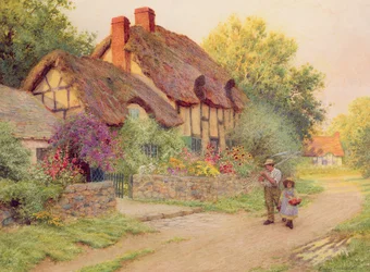 Nach dem Regen: Mann mit einer Sense